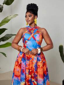 Maweii Plus Size Women Romantic Vacation Strapless Sleeveless Flared Dress - Multicolor - View 7