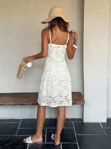 DAZY Solid Color Jacquard Long Strap Casual Tropical Lacy Boho Wedding Summer Women's Tank Top Beach Garden Party Vacation White - Apricot - View 3