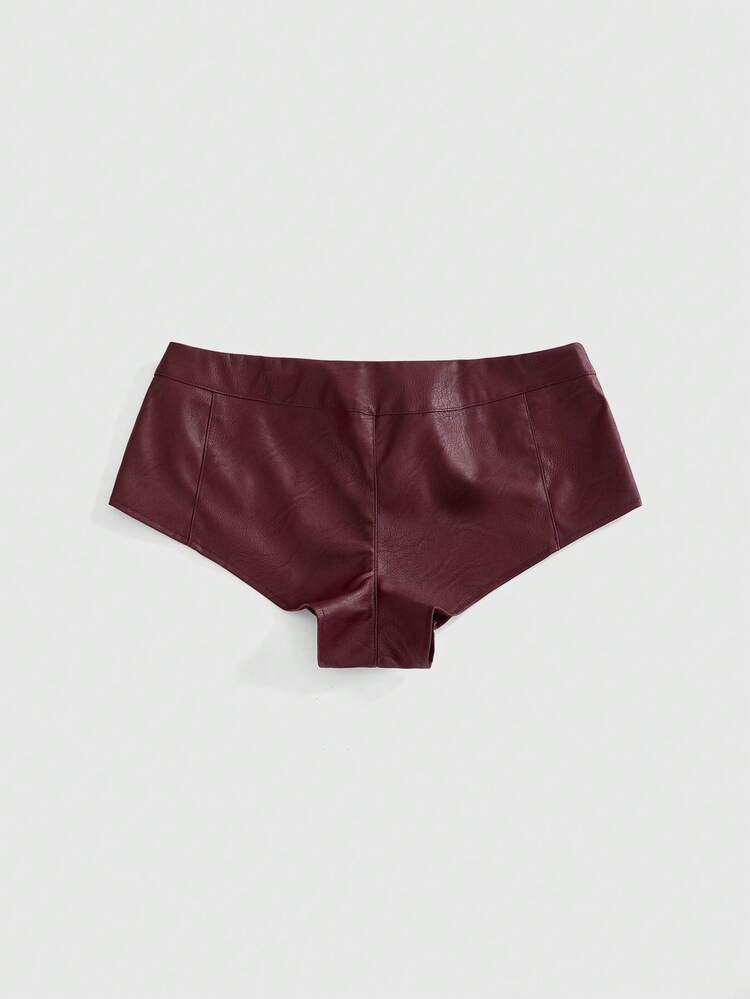 ROMWE Grunge Punk Spring/Summer Festival Party Punk Y2K Hot Girl Lace-Up Design Letter Embroidery Ultra Low Waist Mini PU Shorts - Brown - View 2