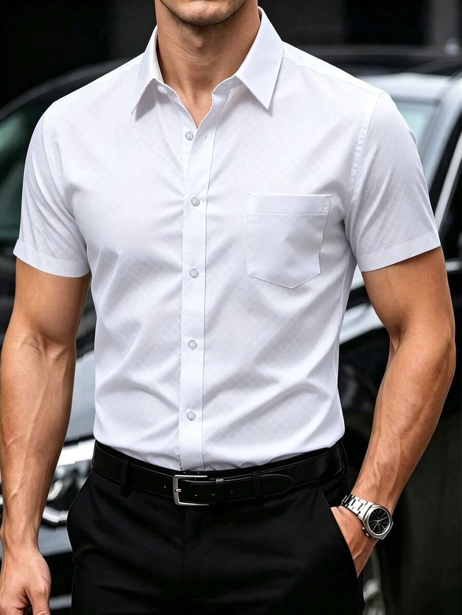 Manfinity Mode Men's Short Sleeve Business Casual Shirt - White - View 1