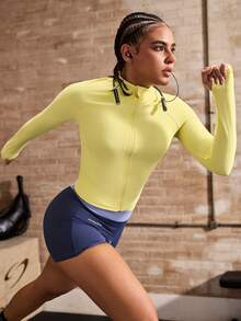 Powerista Jaqueta Esportiva Amarela Slim Fit com Gola Alta, Manga Longa e Abertura para o Polegar - Amarelo - Visão 8
