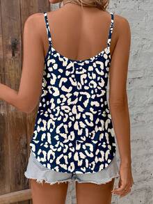 SHEIN Clasi Casual Minimalist Deep Blue Background Apricot Leopard Print All-Over Pattern V-Neck Loose Camisole Suitable For Summer Versatile Style Tank Top - Multicolor - View 2