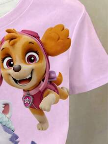 SHEIN | PAW Patrol 女嬰簡單休閒短袖上衣，經典可愛美麗卡通圖案印花，Skye、Everest、可愛小狗圖案印花 - 彩色 - 查看 4