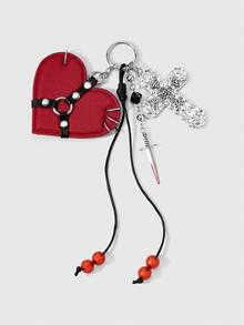 ROMWE Kawaii 1 Gantungan Kunci/Liontin Tas DIY Gaya Y2K Hottie Dark Wind Kulit Hitam dengan Paku Keling dan Tali Kepang, Cocok untuk Pemakaian Sehari-hari oleh Pasangan dan Pacar - MultiWarna - View 9