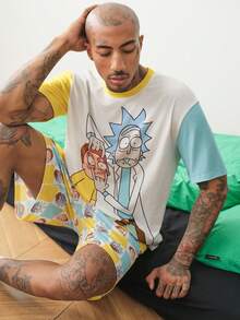 Rick and Morty X SHEIN Men's Cartoon Print Short Sleeve T-Shirt And Shorts Loungewear Set - Multicolor - View 3