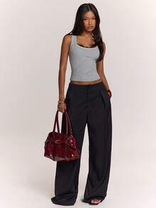 SHEIN BAE Top de tirantes sexy y elegante para mujer con patchwork de encaje gris, cuello cuadrado, estilo básico, para aeropuerto, casual, top de tirantes acanalado para vacaciones de verano - Gris Claro - Ver 3