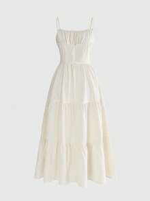ROMWE Summer Casual Solid Color Spaghetti Strap Dress - Apricot - View 2