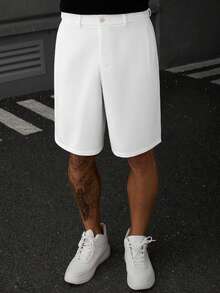 SLATEMANN Men's Solid Color Button Casual Versatile Daily Travel Shorts, Holiday - White - View 5