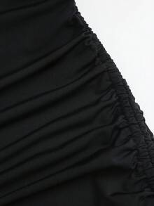 Sweetra New Summer Lace Patchwork Asymmetric Hem Drawstring Tie Design Cowl Neck Backless Elegant Commuter Fashion Mini Dress - Black - View 4