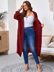 EMERY ROSE Plus Size Women's Solid Color Casual Versatile Daily Wear Long Sleeve Maxi Robe - Redwood - View 9