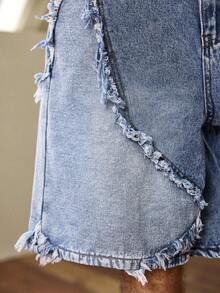 Whitmere Loose Fit Wide Leg Denim Shorts, Y2K Baggy Mid-Length Jeans Shorts, Casual Street Style, Cotton Side Pockets Denim Shorts For Summer - Blue - View 7