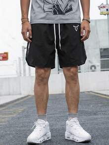 Gym Rark Quần short thể thao nam in hình bò, eo dây rút, có túi - màu đen - Xem 4