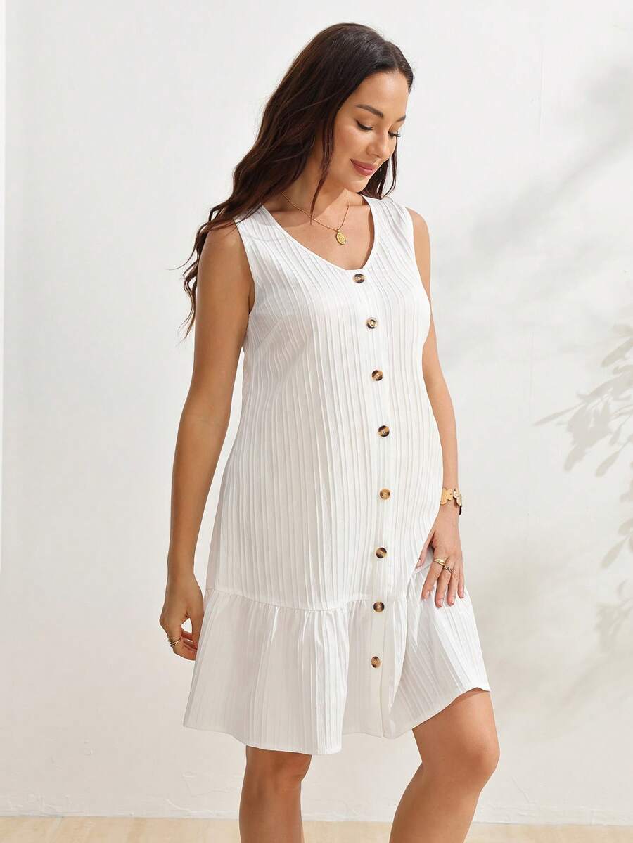 SHEIN Maternity Summer Casual Nursing Dress For Before And After Childbirth - White - View 1