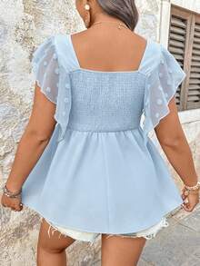 EMERY ROSE Women's Plus Size Square Neck Flutter Sleeve Casual Shirt - Baby Blue - View 2