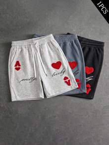PAVTROS Men's Drawstring Waist Letter Heart Pattern Casual Versatile Daily Outing Shorts - Grey - View 4