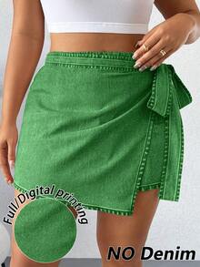 Elenzga Pantalones cortos de verano informales con cordón para tallas grandes - Verde - Ver 7