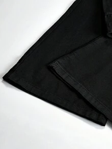 Zorclune 男士休闲喇叭口袋牛仔裤，纯色修身长款黑色洗水工装牛仔裤，适合送给老公、男朋友的礼物 - 黑色 - 查看 3