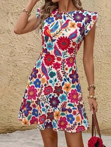 SHEIN Clasi 女款夏季多彩多巴胺印花短洋裝度假洋裝 - 彩色 - 查看 8