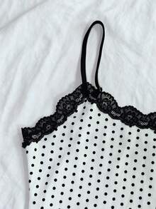 IslaSuriya 2pcs/Set Lace Trim Black & White Polka Dot Print Cami Dress - Black and White - View 5