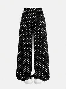 SHEIN Girlism 青少年女孩休閒日常背心上衣搭配黑色波點蕾絲上衣與直筒波點長褲 2件套裝 - 黑與白 - 查看 8