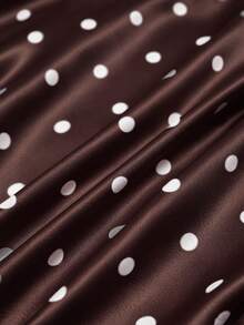 GlowEve Women's Black & White Stand Collar Asymmetric Ruffle Polka Dot Lace Splice Elegant Casual Commute Daily Wear Summer New Arrival Women's Blouse / Women's Top - Burgundy - View 3