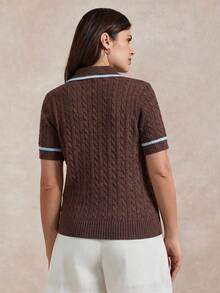 Briarwyn Women's Cartoon Bear Pattern Short Sleeve Casual Knit Top - Brown - View 7
