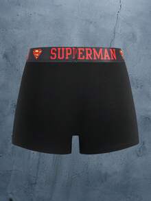 SUPERMAN X SHEIN 男士字母印花休閒日常四角內褲 - 黑色 - 查看 2