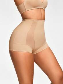 SHAPORA Women's High Waisted Tummy Control Apricot Knitted Fabric Shapewear Shorts With Butt-Lift Effect - Apricot - View 7