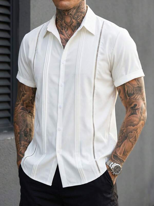 Manfinity CasualCool Men's Casual Vacation Folded Hem White Shirt