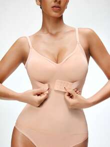 SHAPORA 1pc Women Seamless Shaping Top, Waist & Abdomen Slimming, Front Closure Support, Comfortable Body Shaping Blouse - Apricot - View 7