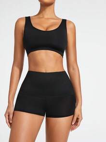 SHAPORA Women's Crop Top & Skirt & Body Shaper Set - Black - View 10