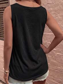 EMERY ROSE Camiseta de tirantes básica casual de cuello en U para tallas grandes - Negro - Ver 2