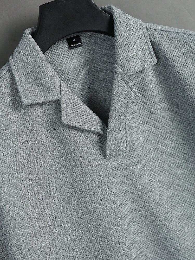 Manfinity CasualCool 男士時尚休閒紋理 Polo 衫 - 灰色 - 查看 3