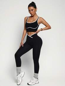 SHEIN Dewbera Women's Seamless Colorblock Yoga Sports Set - Black - View 7