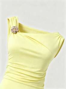 SHEIN Girls Back To School Slim Fit Comfortable Party Brown Floral Set Atmosphere-Enhancing Must-Have - Yellow - View 4