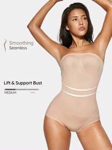 SHAPORA Women's Seamless Body Shaper Bodysuit, Solid Color, Slim Fit - Apricot - View 1
