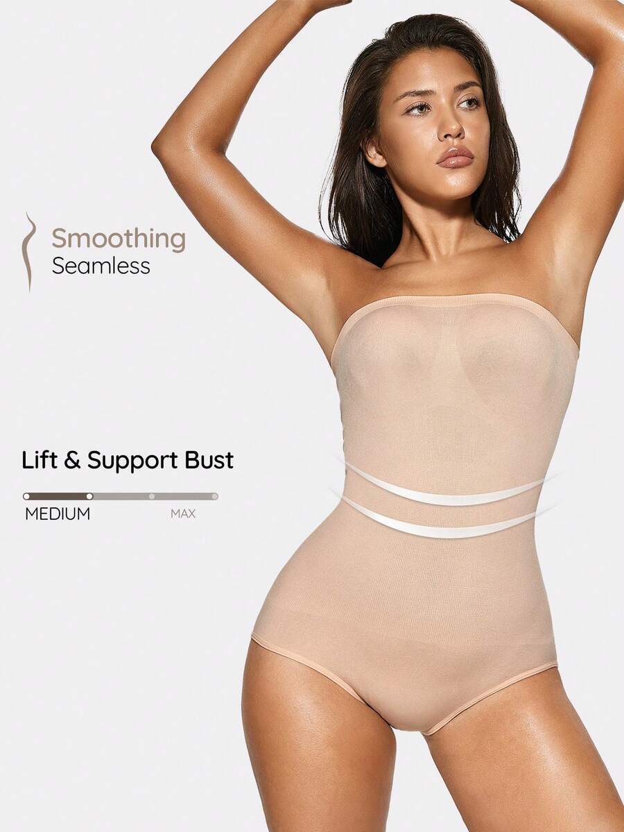 SHAPORA Women's Seamless Body Shaper Bodysuit, Solid Color, Slim Fit - Apricot - View 1