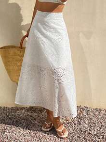 DAZY Summer Loose Casual Vacation Style Flared Embroidered Women's Skirt - White - View 4