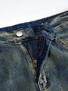 Zorclune Jeans casuales para hombre con bolsillos y diseño de cremallera en el tobillo - Azul lavado medio - View 3