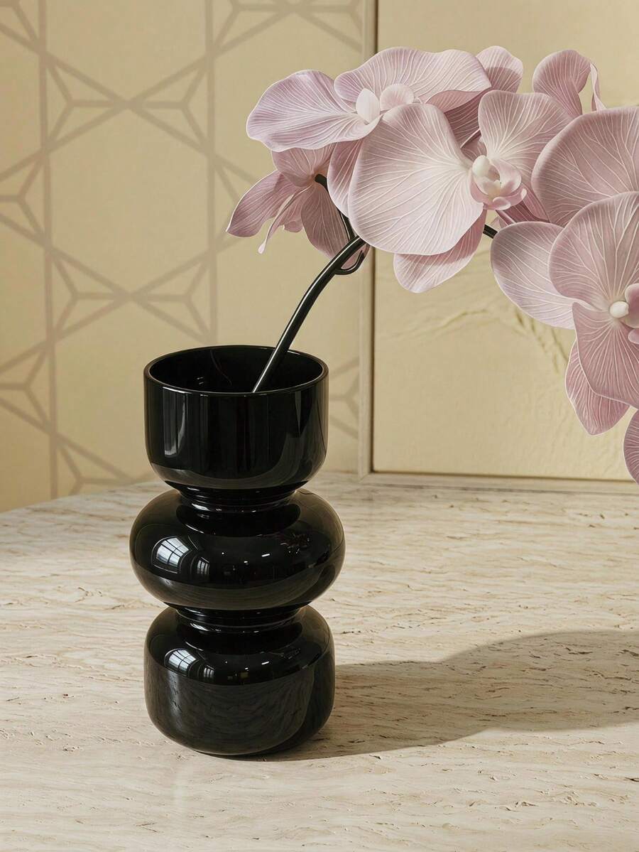 Cirelle 1個極簡黑色花瓶,現代分層雕塑花架,亮面裝飾花瓶,適用於客廳、臥室和辦公室,優雅家居裝飾,送給朋友和家人的貼心禮物,適合鮮花或乾燥花卉布置 - 黑色花瓶 - 查看 1