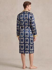EverLounge Bata de estar en casa para hombre con cuello de kimono y estampado - Azul Marino - Ver 2
