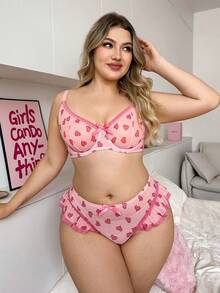 PetitDoll 2pcs Women's Sweet Heart Print Bra Set With Underwire - Pink - View 5