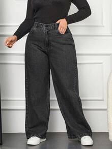 EURMUSE 100% Baumwolle Damen Jeans in Große Größen mit geradem Bein, Schwarz - Dunkelgrau - Übersicht 1