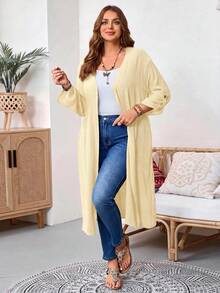 EMERY ROSE Chaqueta casual de vacaciones de talla grande de unicolor - Amarillo claro - Ver 4