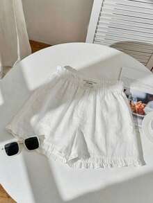 SHEIN EZwear 3件套女士夏季多巴胺色条纹宽松休闲荷叶边刺绣短裤套装，适合日常通勤、约会、派对、秋冬夏季、圣诞节、新年、感恩节、聚会、婚礼、海滩、毕业典礼、时尚、优雅、休闲、外出、约会、预订、通勤、闪亮、情人节、优雅、度假、休闲、Y2K、外出、毕业典礼等场合。 - 彩色 - 查看 5