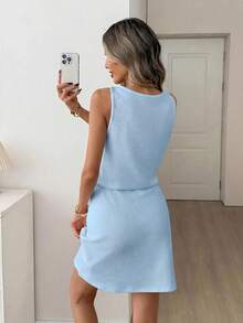 Easowa Women's Rhinestone Decor Casual Date Party Short Dress - Blue - View 2