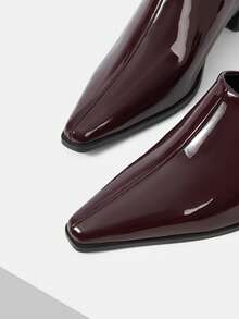 Mnmlis New European And American Patent Leather Pointed Toe Mules Shoes Women, Thick Heel Outside Slippers, Workplace Commuting Versatile Low Vamp Shoes Fall Shoes - Coffee Brown - View 5