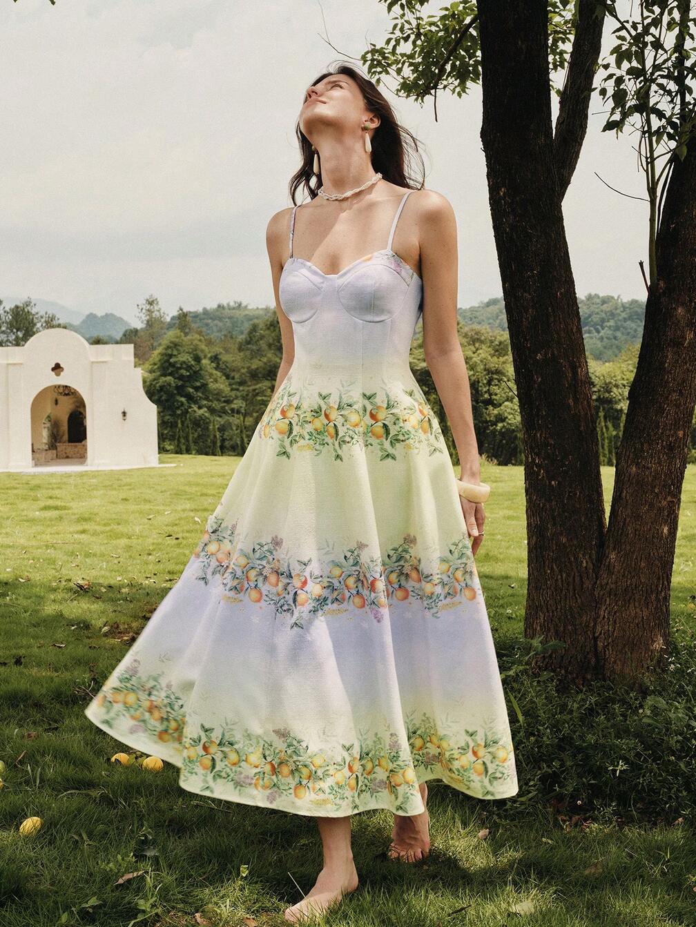 MOTF WOMEN'S VACATION CONTRAST COLOR PLACEMENT FLORAL PRINT CAMISOLE DRESS LIGHT YELLOW SUMMER SEXY COTTAGECORE TROPICAL GARDEN PARTY PICNIC BRUNCH ｜Motf