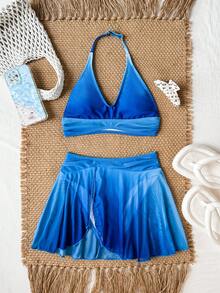 SHEIN Tween Girl Tween Girl Casual Everyday Versatile Comfortable Gradient Color Swimsuit - Blue - View 11