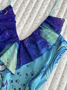 Noixe Women's All-Over Print Ruffle Halter Neck Casual Tropical Sexy Party Holiday Vacation Short Dress Purple Summer - Multicolor - View 5